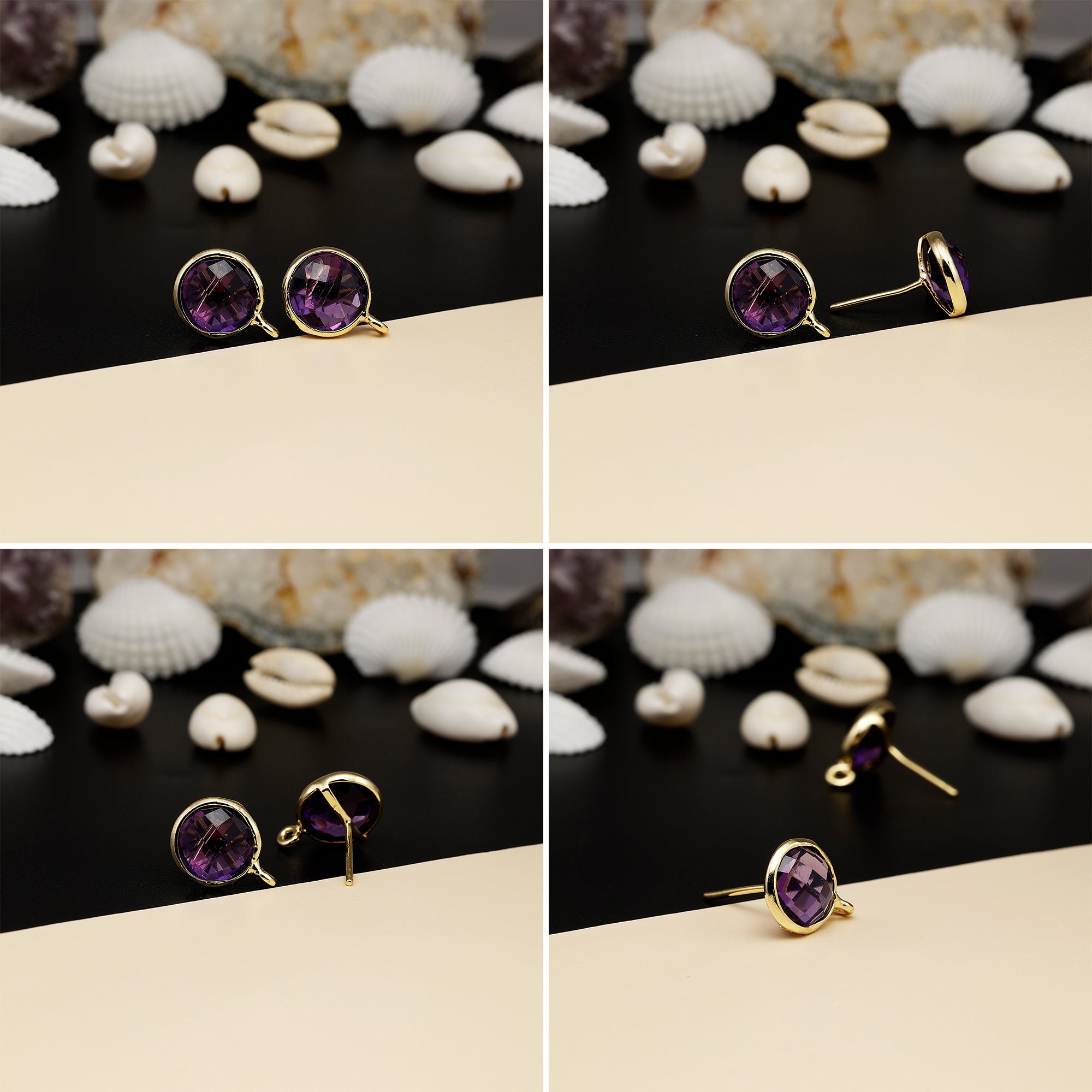 12mm Round Rose-Cut Gemstone Stud Earrings – Bezel Setting | AAA Quality
