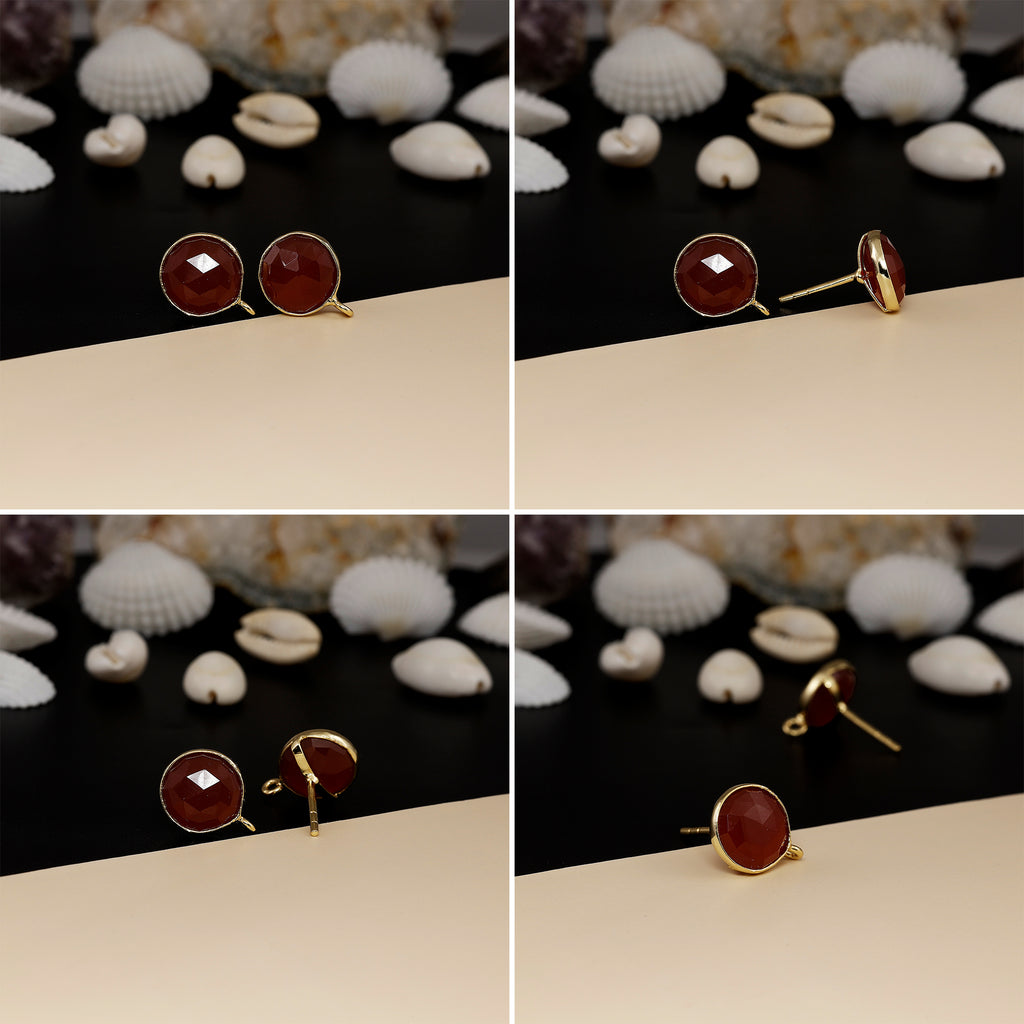 12mm Round Rose-Cut Gemstone Stud Earrings – Bezel Setting | AAA Quality