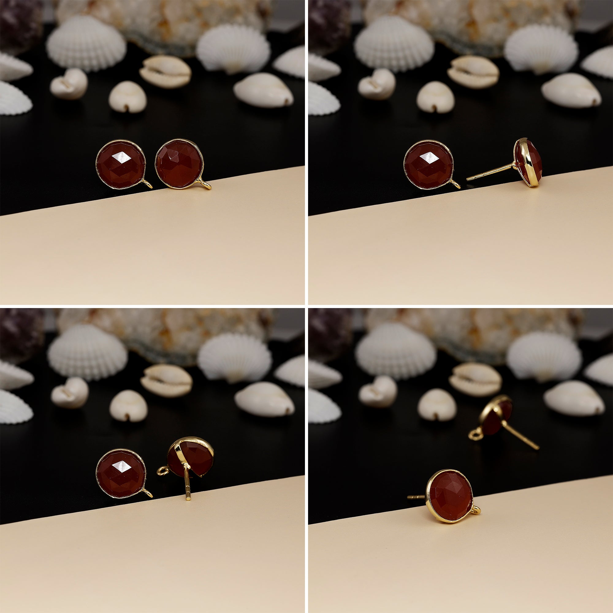 12mm Round Rose-Cut Gemstone Stud Earrings – Bezel Setting | AAA Quality