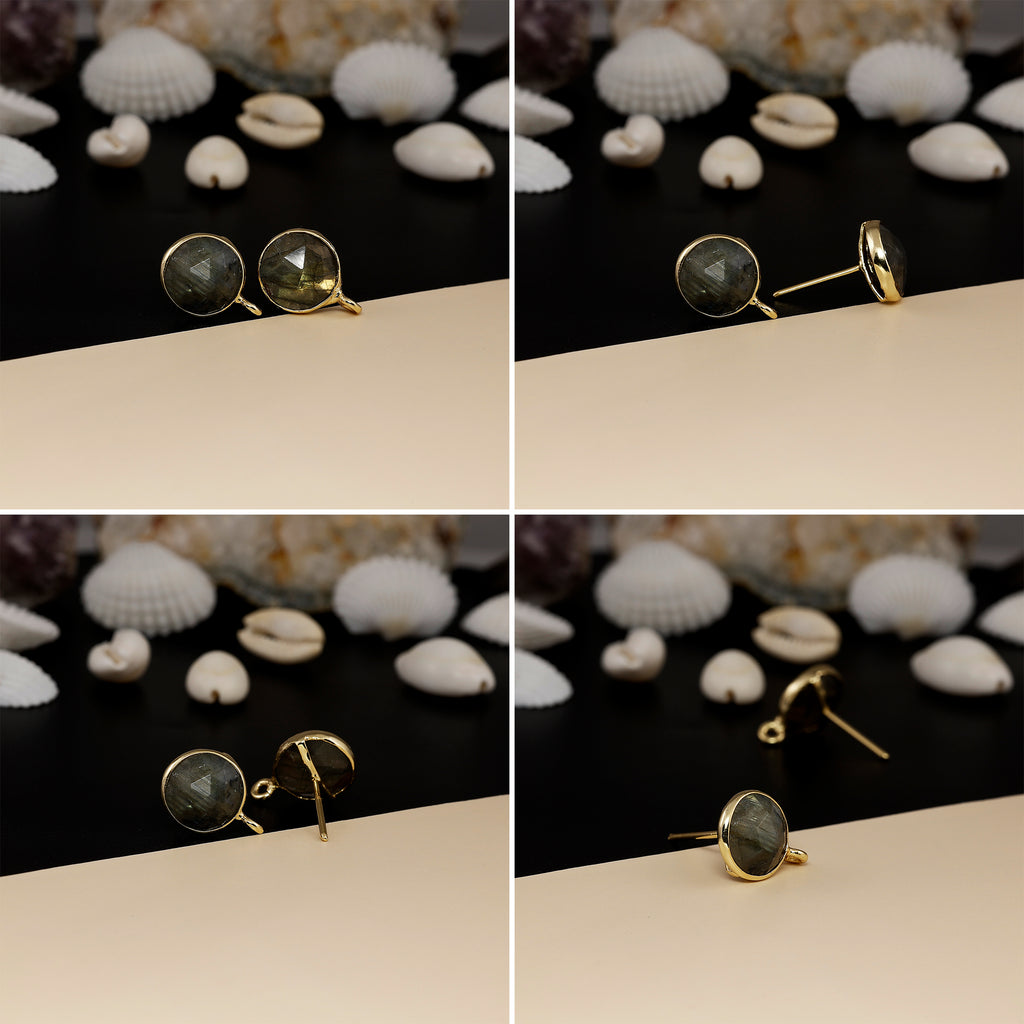 12mm Round Rose-Cut Gemstone Stud Earrings – Bezel Setting | AAA Quality