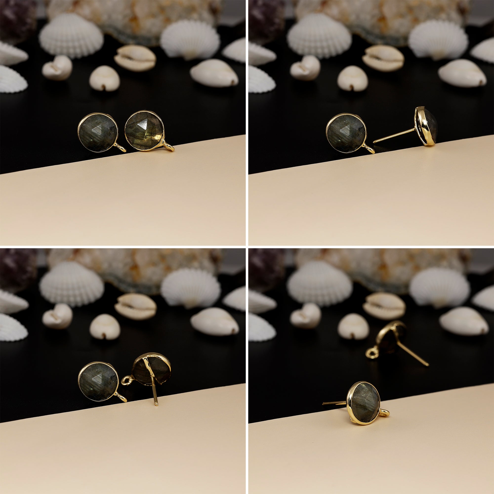 12mm Round Rose-Cut Gemstone Stud Earrings – Bezel Setting | AAA Quality
