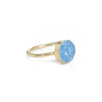 Edged Micron Gold Rings 10 mm Natural Gemstone Agate Druzy Round Titanium Green Gold Plated on Brass Adjustable Shank