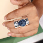 Handcrafted Titanium Blue Druzy Agate Ring – Unique Pear Gemstone, Adjustable