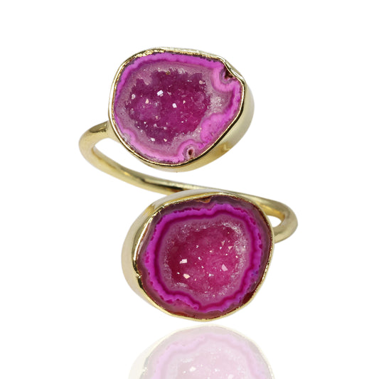 Twins Two Geode Gemstone Rings Bezel Set 15 - 25 MM