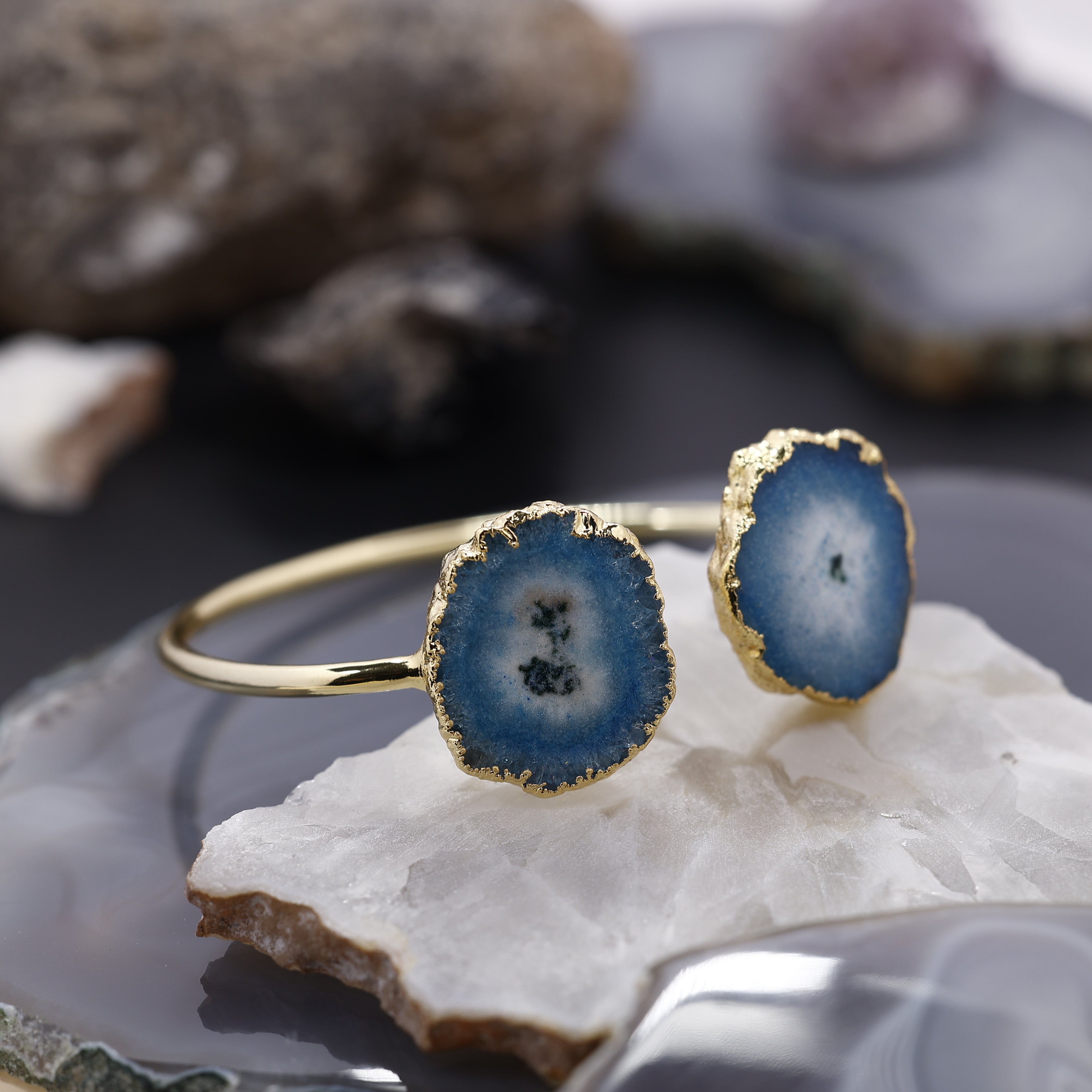 Adjustable Two-Stone Solar Quartz Bracelet | Gold-Plated Brass