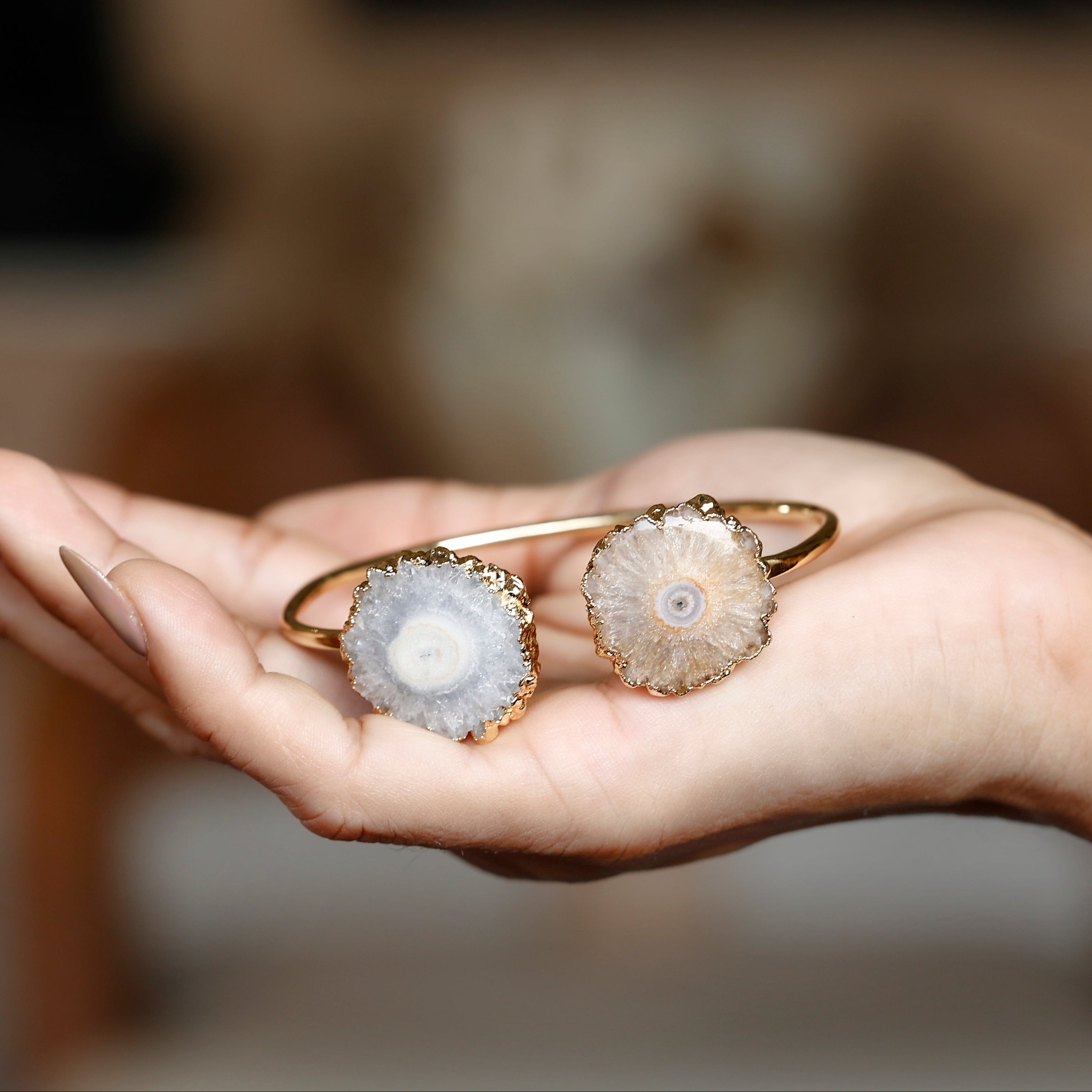 Adjustable Two-Stone Solar Quartz Bracelet | Gold-Plated Brass