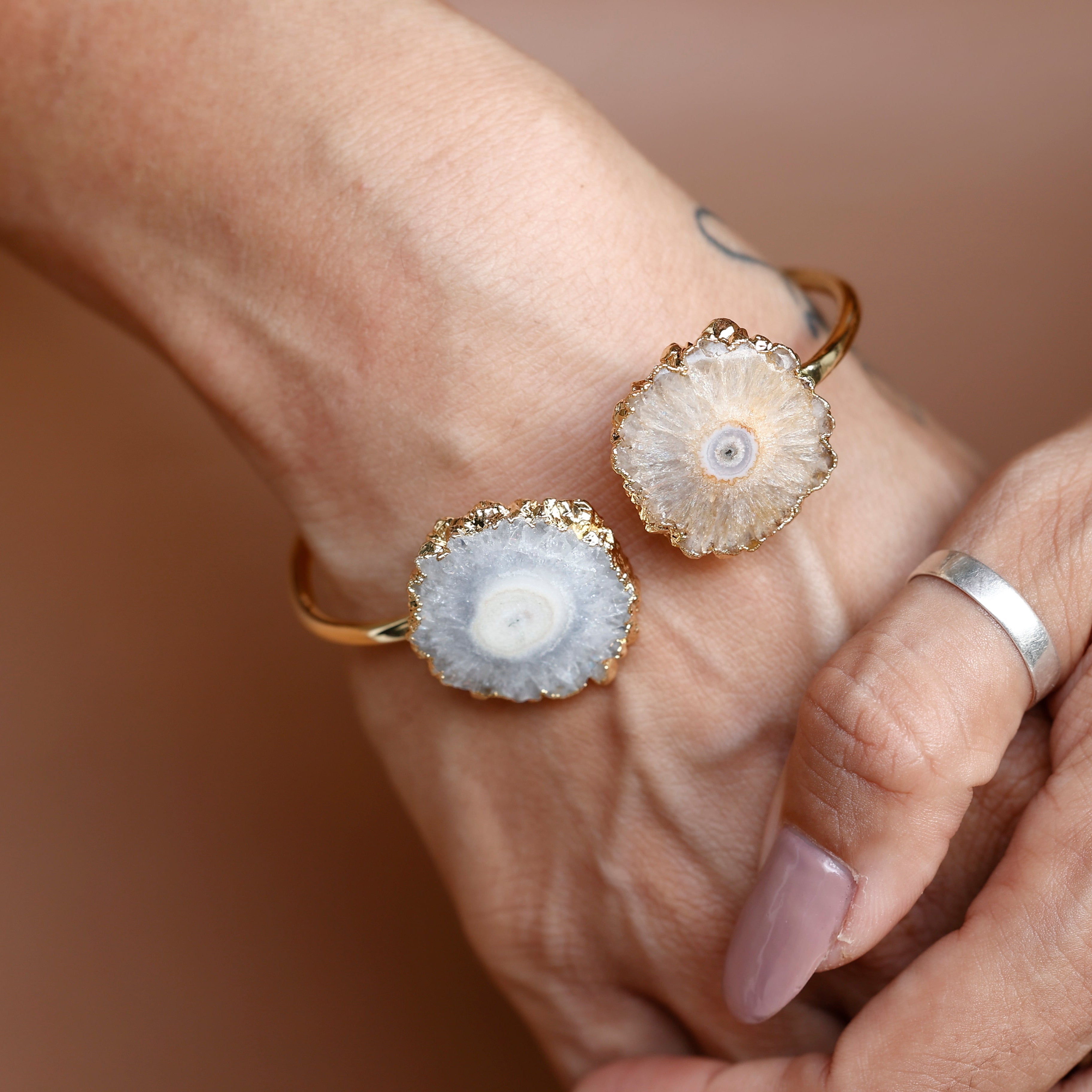 Adjustable Two-Stone Solar Quartz Bracelet | Gold-Plated Brass