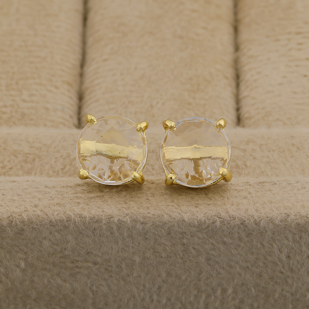 Crystal Rock, Quartz, stud, cabochon earrings, gemstone stud, mimalistic studs, gold gemstone studs
