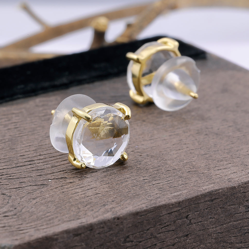 Crystal Rock, Quartz, stud, cabochon earrings, gemstone stud, mimalistic studs, gold gemstone studs