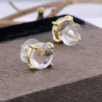 Crystal Rock, Quartz, stud, cabochon earrings, gemstone stud, mimalistic studs, gold gemstone studs