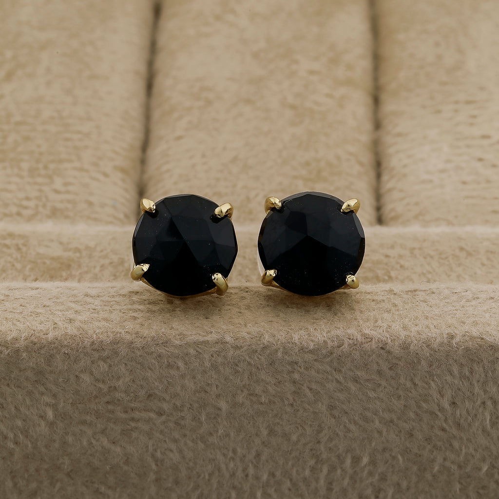 Elegant Handmade Black Onyx Stud Earrings – Gold-Plated Brass, Hypoallergenic Minimalist Jewelry