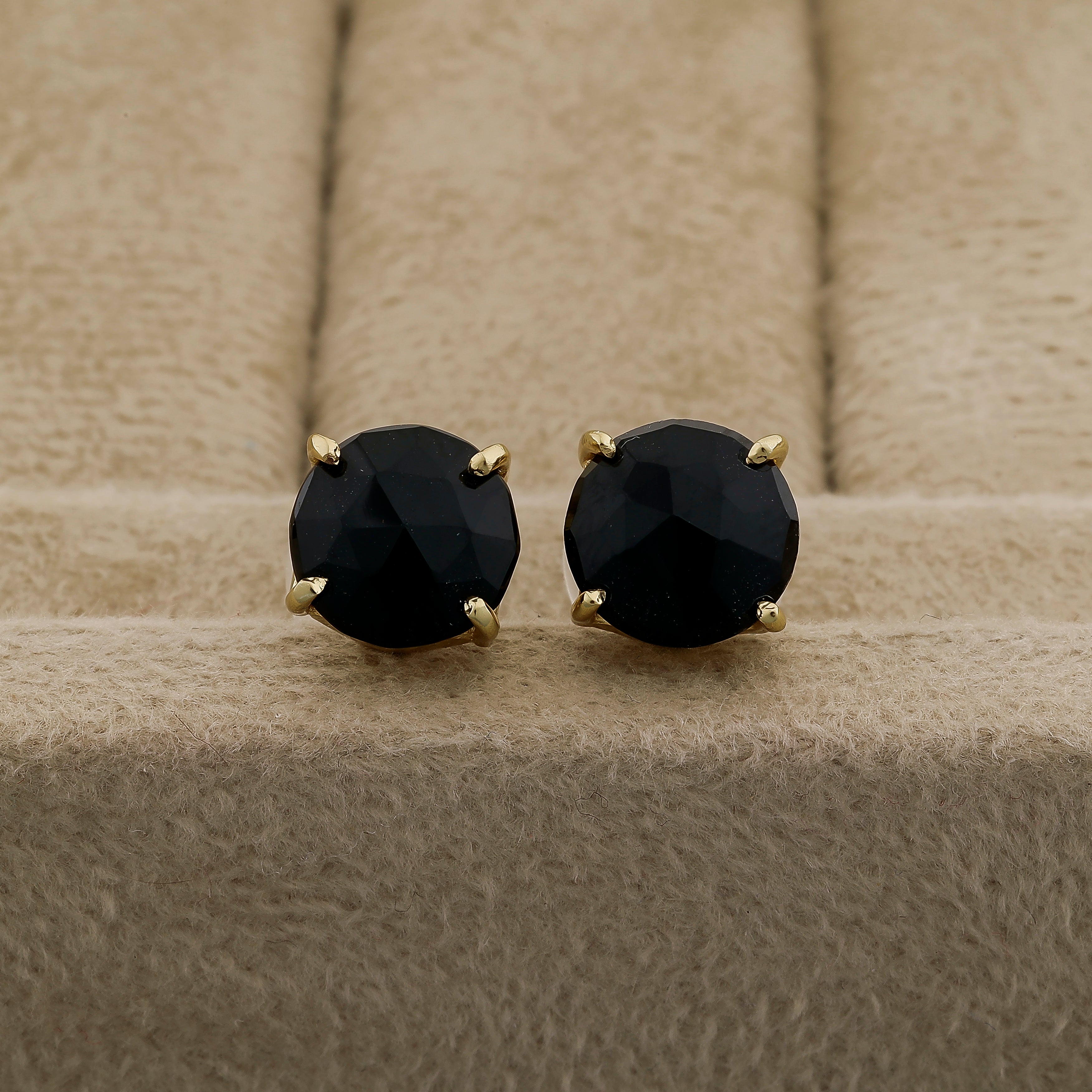 Elegant Handmade Black Onyx Stud Earrings – Gold-Plated Brass, Hypoallergenic Minimalist Jewelry