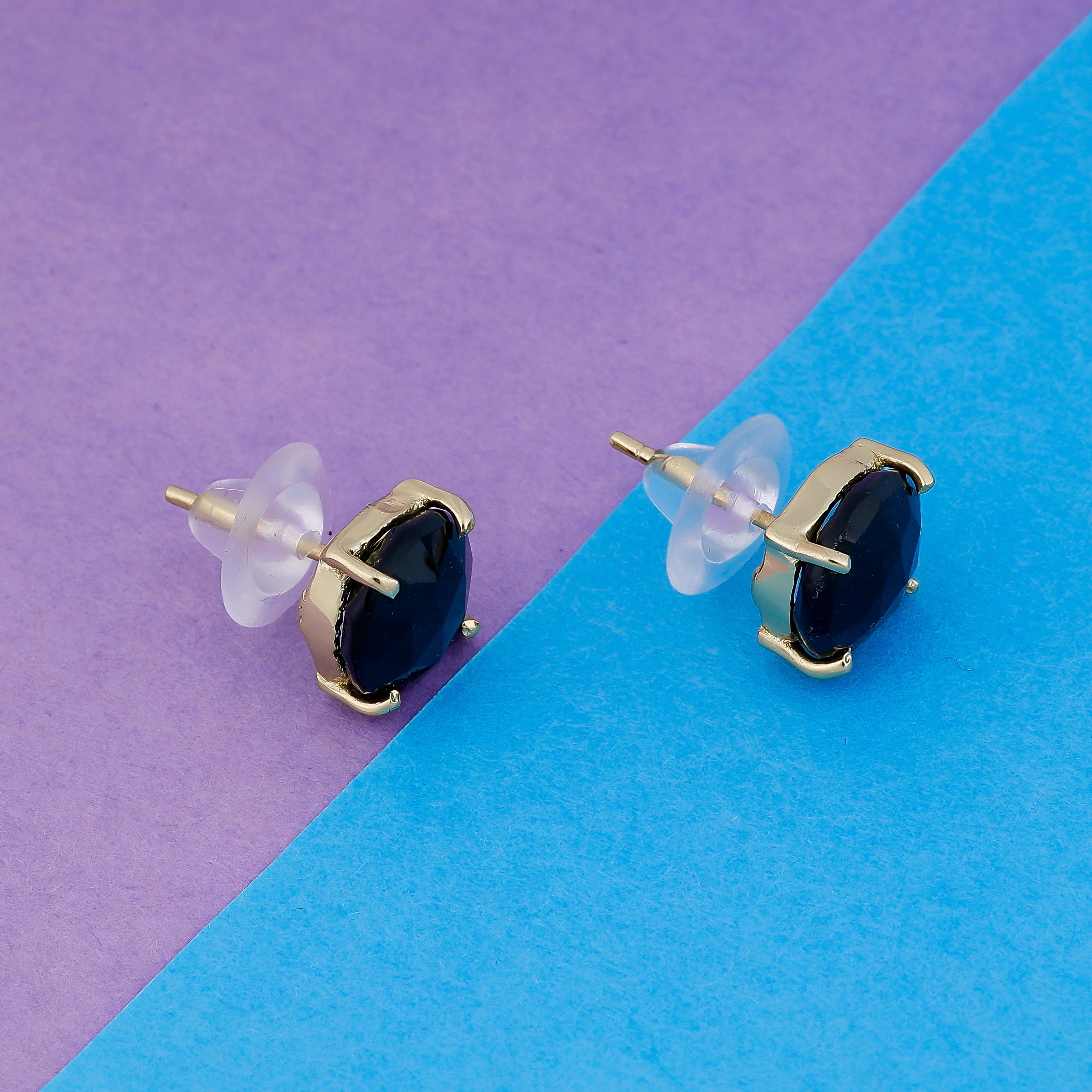 Elegant Handmade Black Onyx Stud Earrings – Gold-Plated Brass, Hypoallergenic Minimalist Jewelry