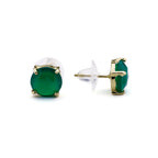 Green Chalcedony Stud Earrings – Brass Gold-Plated Minimal Gemstone Studs