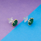 Green Chalcedony Stud Earrings – Brass Gold-Plated Minimal Gemstone Studs