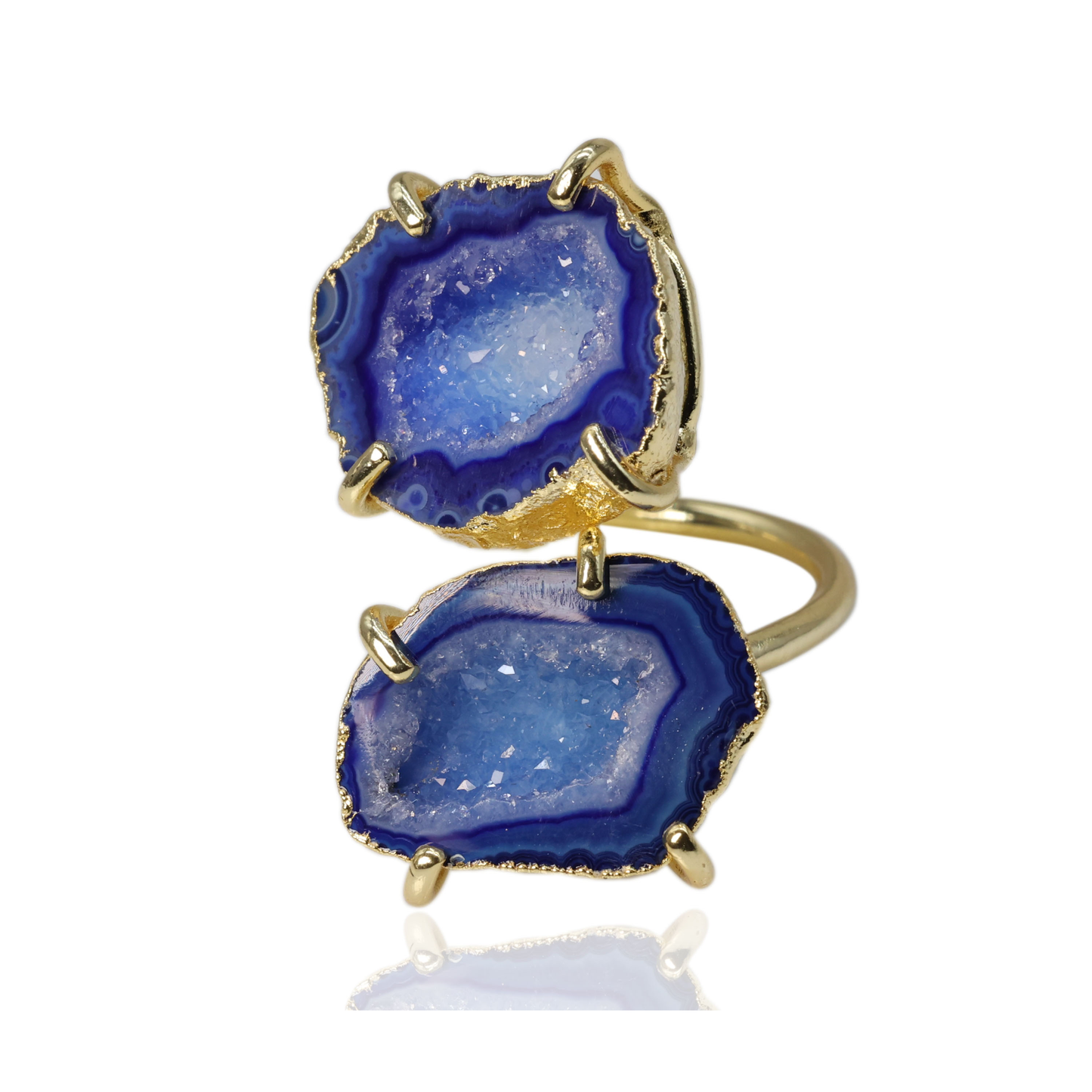 Twins Two Geode Gemstone Rings Prong Set 15 - 25 MM