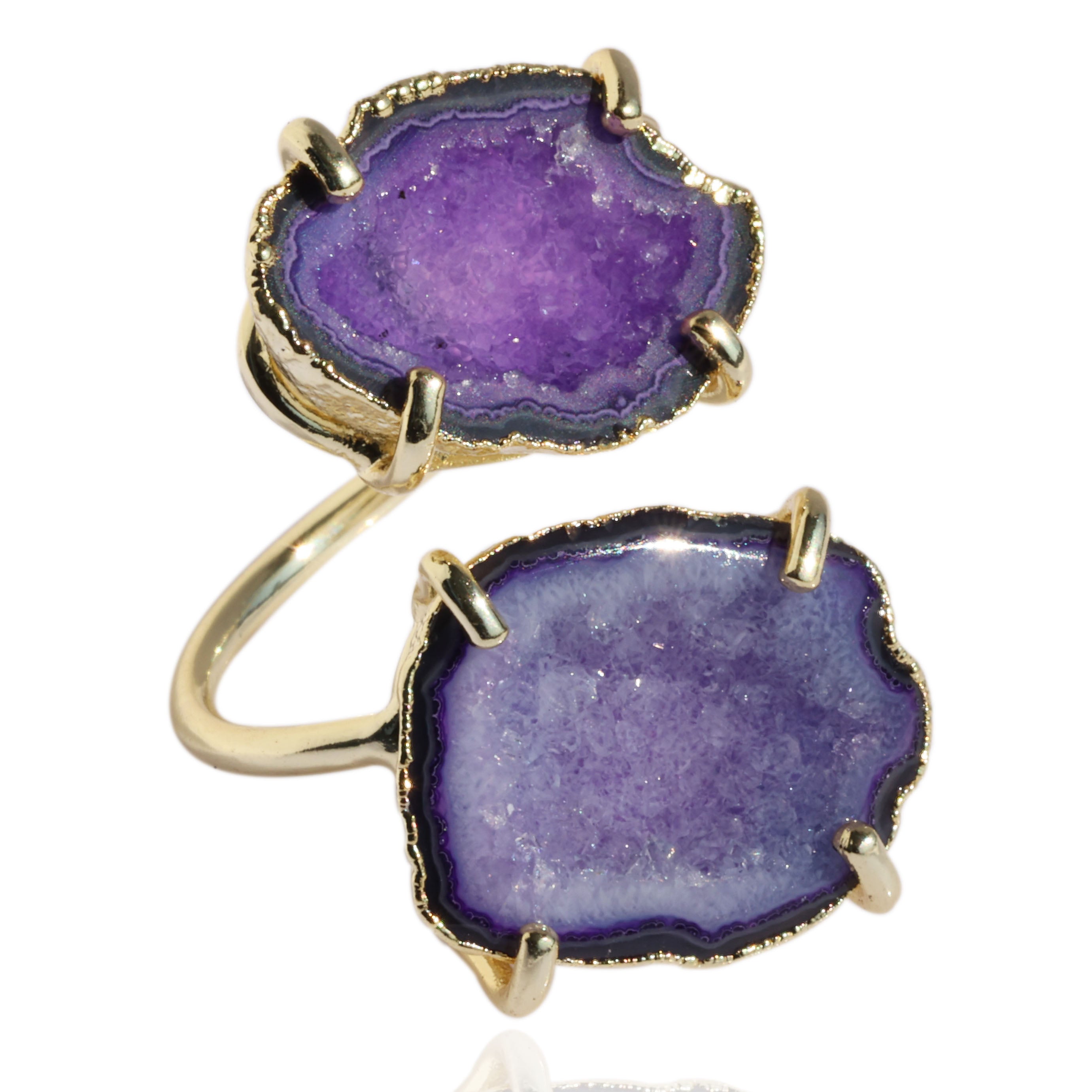 Twins Two Geode Gemstone Rings Prong Set 15 - 25 MM
