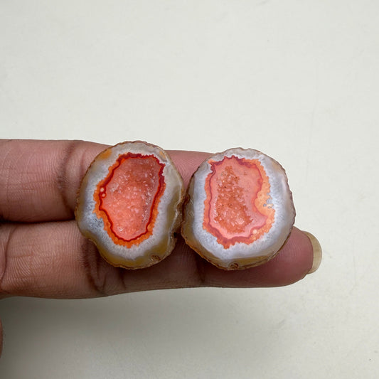 Natural Peach Geode Druzy Matching Pair | 20–25mm Agate Stones | Wholesale Supply
