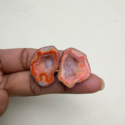 Peach Orange Agate Geode Druzy Pair 20–25mm | Ring & Stud Making | Wholesale