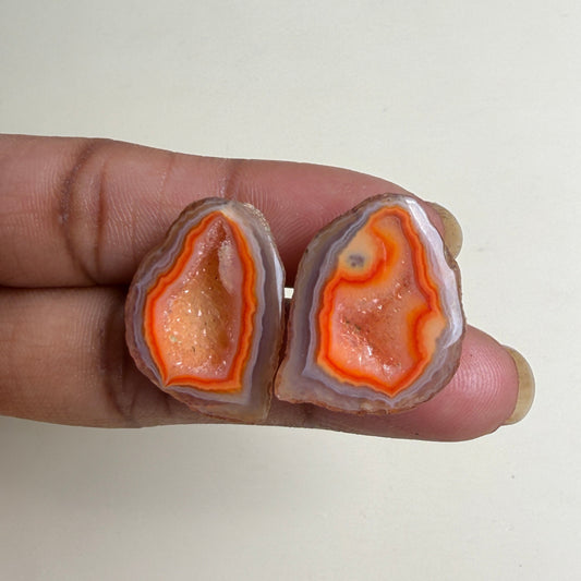 Orange Druzy Geode Matching Pair 20–25mm | Natural Agate Jewelry Stones Wholesale