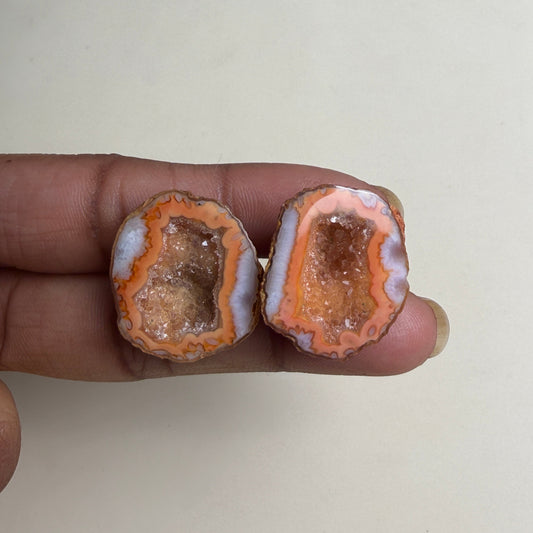 Natural Agate Geode Druzy Pair 20–25mm | Peach Orange Matching Stones Wholesale