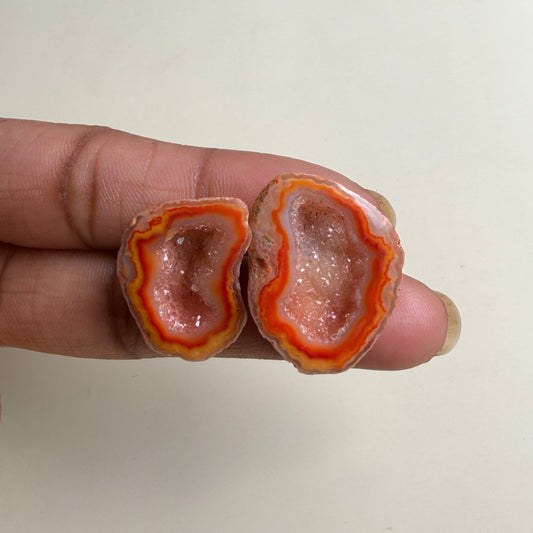 Orange Agate Geode Druzy Matching Pair | 20–25mm Jewelry Making | Wholesale Lot
