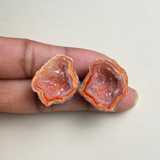 Natural Peach Orange Druzy Geode Pair 20–25mm | Wholesale Jewelry Supplies