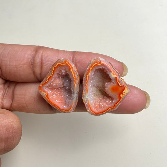 Peach Orange Geode Druzy Matching Pair 20–25mm Wholesale | Natural Agate Stones