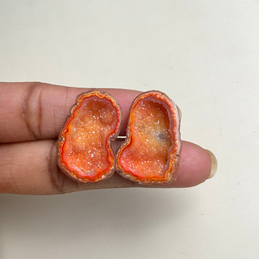 Wholesale Peach Geode Druzy Pair 20–25mm | Matching Agate Stones for Jewelry Making