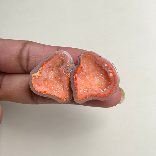 Wholesale Peach Geode Druzy Pair 20–25mm | Matching Agate Stones for Jewelry Making