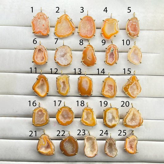 Geode  Bezel Pendant stone by Selection 30- 40mm Orange