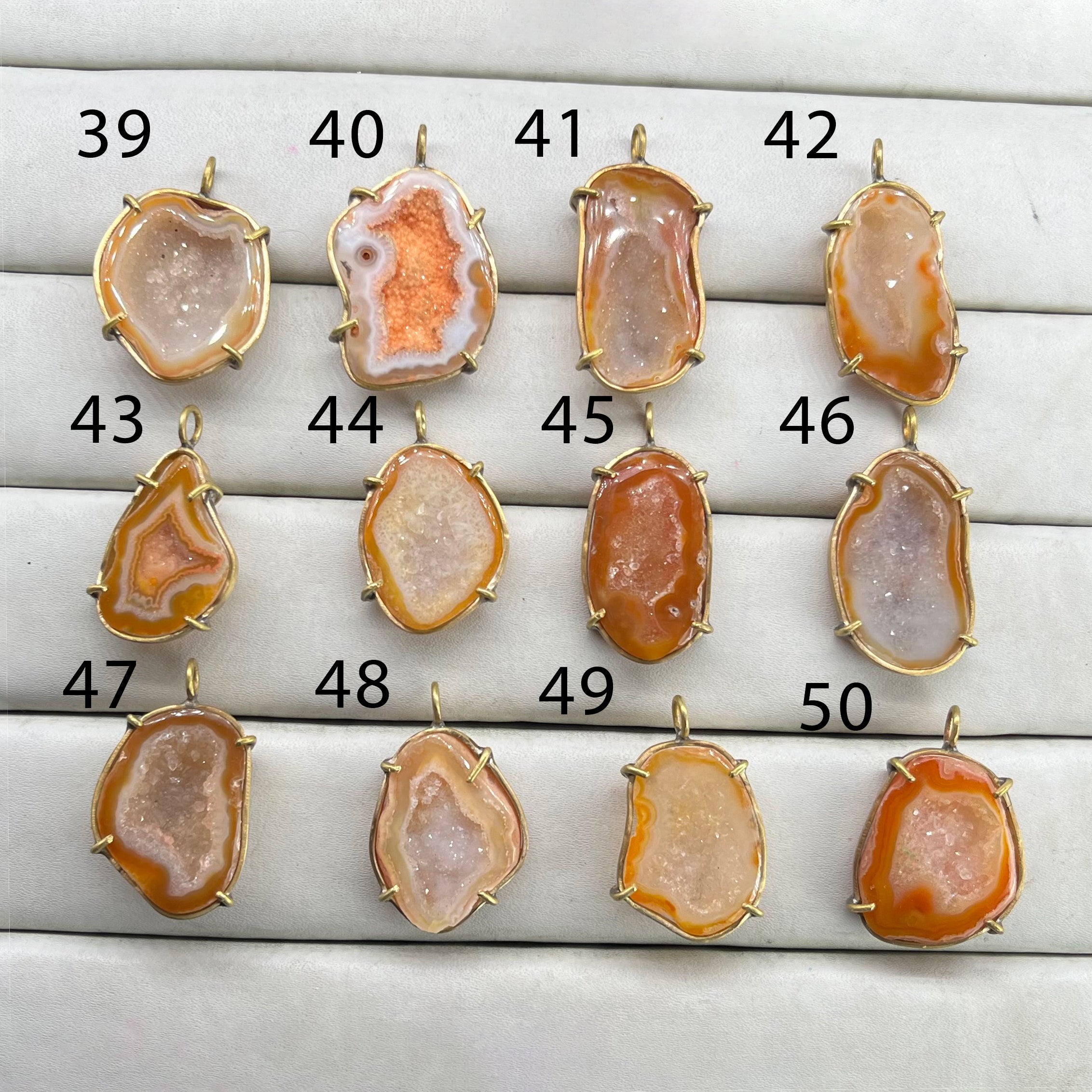 Geode  Bezel Pendant stone by Selection 30- 40mm Orange