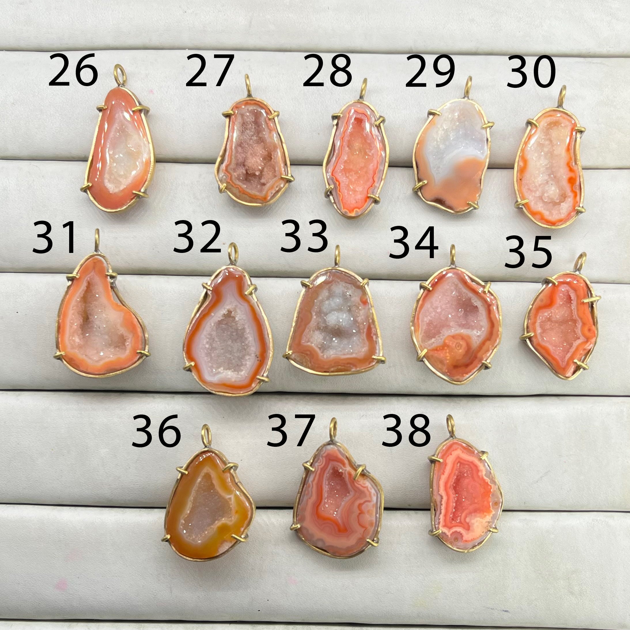 Geode  Bezel Pendant stone by Selection 30- 40mm Orange