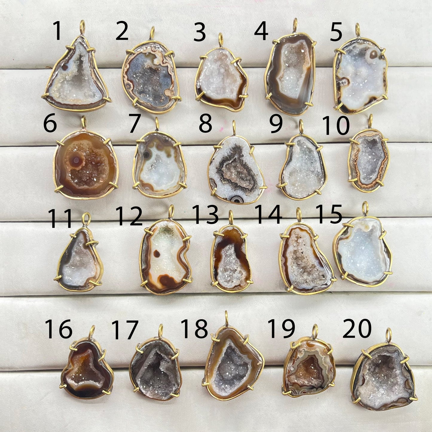 Geode  Bezel Pendant stone by Selection 30- 40mm Brown