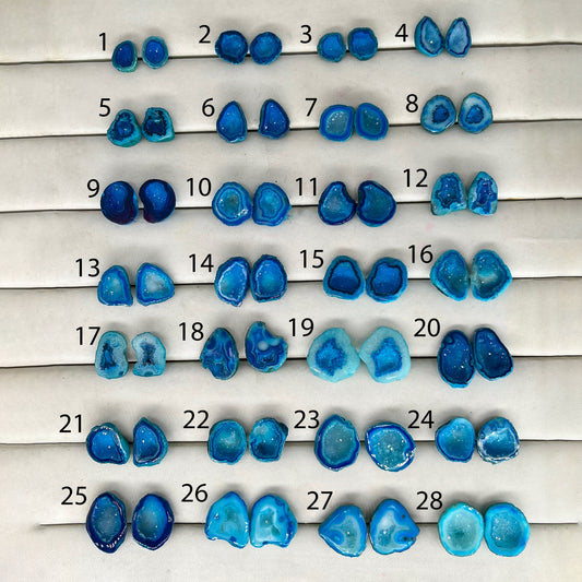 Geode Pairs (Stud) by Selection 10-25mm Aqua
