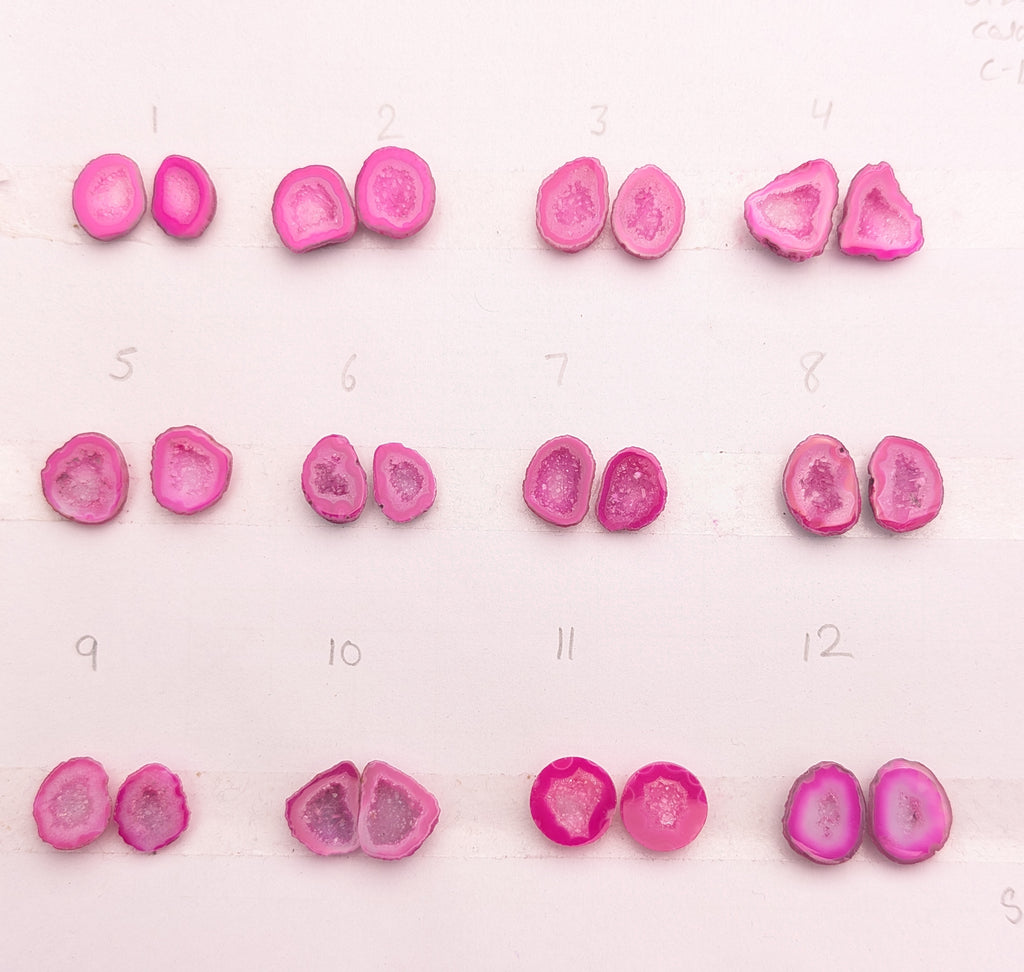 Pink Geode Pair Earrings | Natural 10-15 mm Stones | Unique Handpicked Matching Geodes for Earring