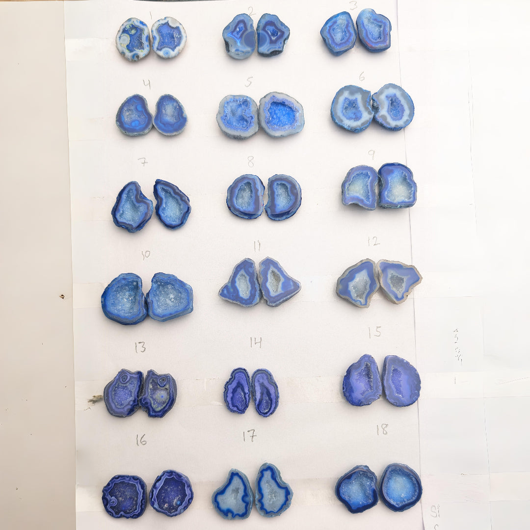 Blue Geode Pair Earrings | Natural 20-25 mm Stones | Unique Handpicked Matching Geodes for Earring