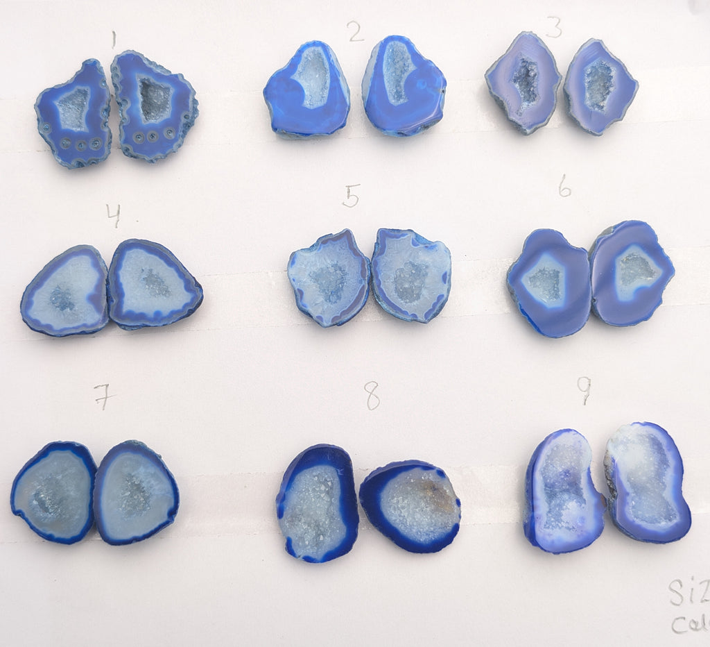 Blue Geode Pair Earrings | Natural 20-25 mm Stones | Unique Handpicked Matching Geodes for Earrings