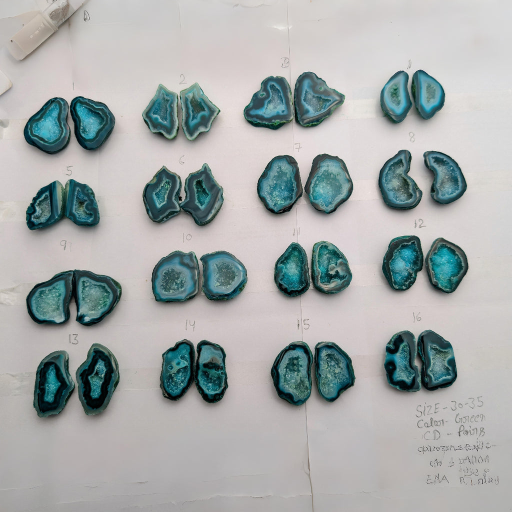 Green Geode Pair Earrings | Natural 30-35 mm Stones | Unique Handpicked Matching Geodes for Earring