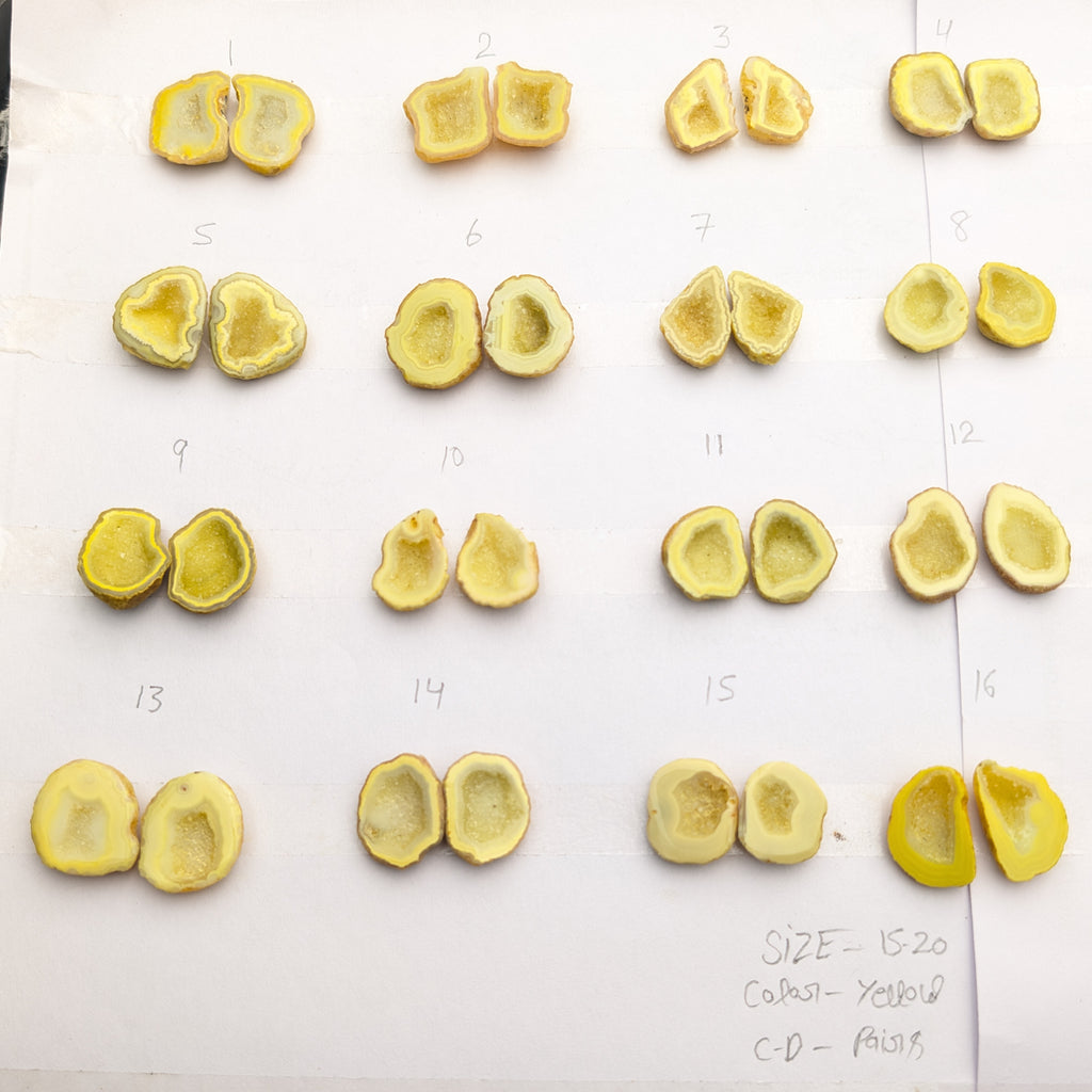 Yellow Geode Pair Earrings | Natural 15-20 mm Stones | Unique Handpicked Matching Geodes Perfect for Earring