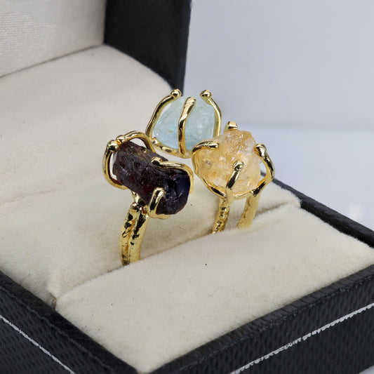 Verstellbarer Ring mit natürlichen Edelsteinen, Verlobungsring aus Rohkristall, Ring mit Geburtsstein April, 25–35 mm, Großhandel für Schmuck und Edelsteinmessen