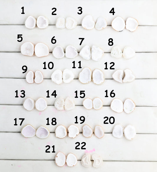 Geode Pairs by Selection 15 - 20 MM Milky White