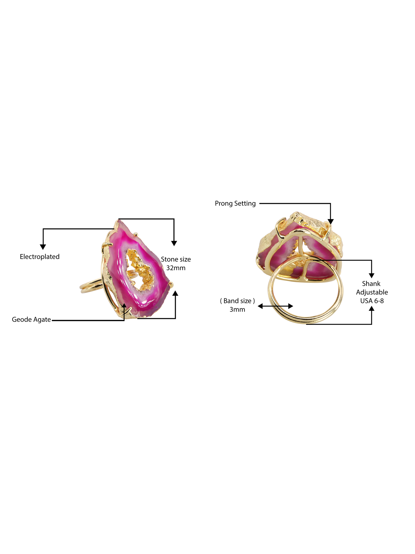 Elegant Agate Geode Slice Ring