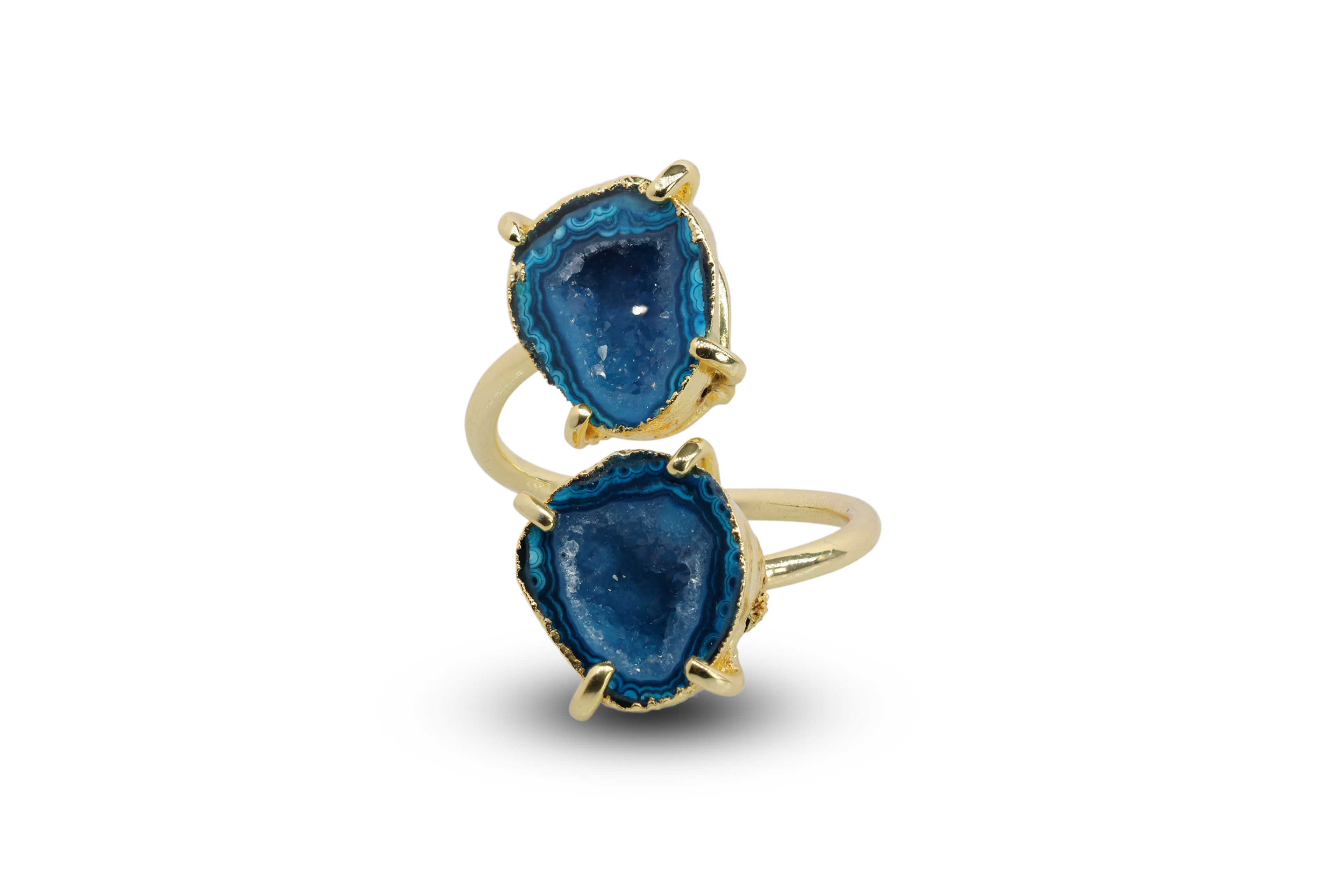 Twins Two Geode Gemstone Rings Prong Set 15 - 25 MM
