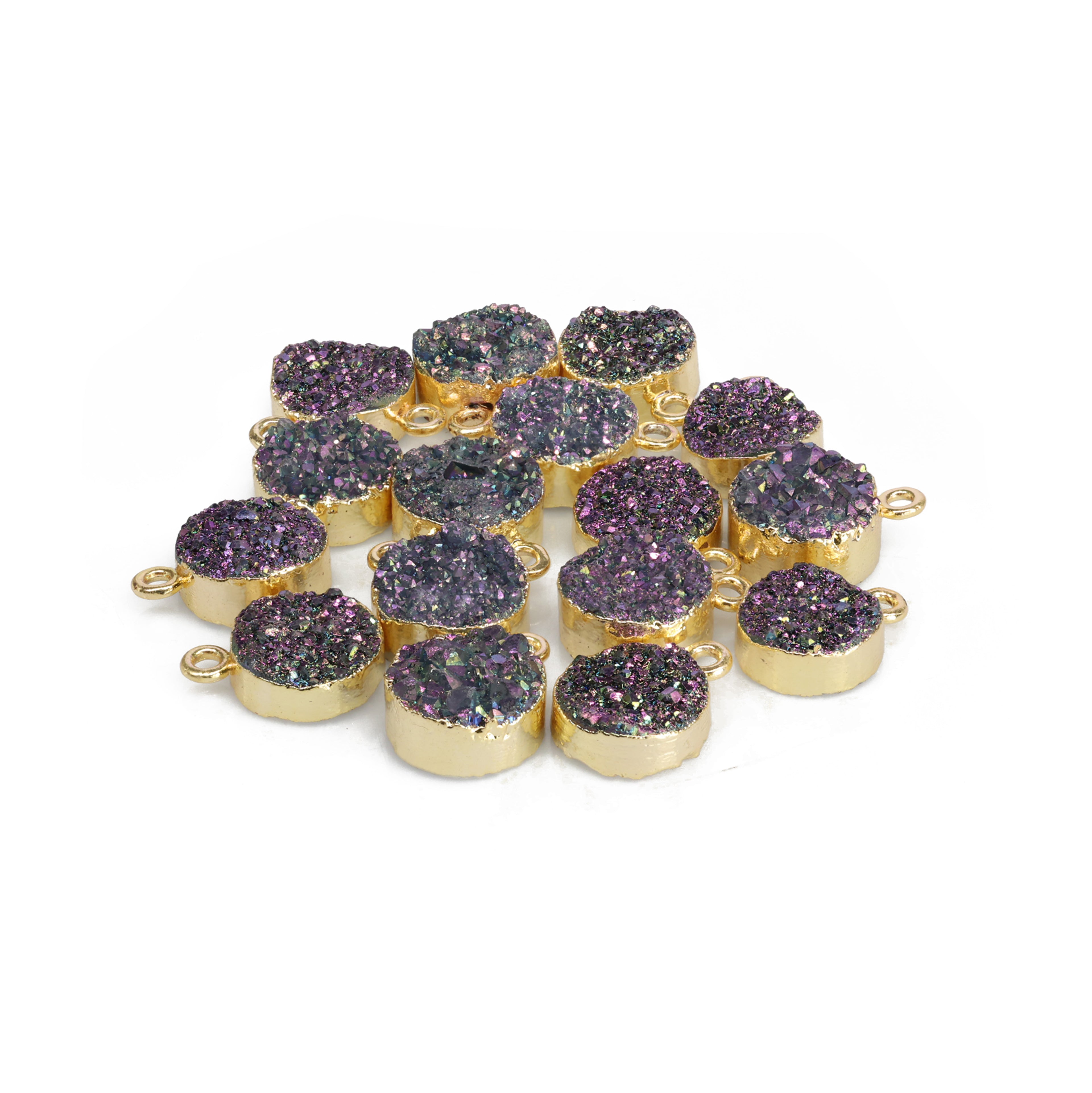Natural Druzy Quartz Round Gold Edged Titanium AB Coated, 10 MM