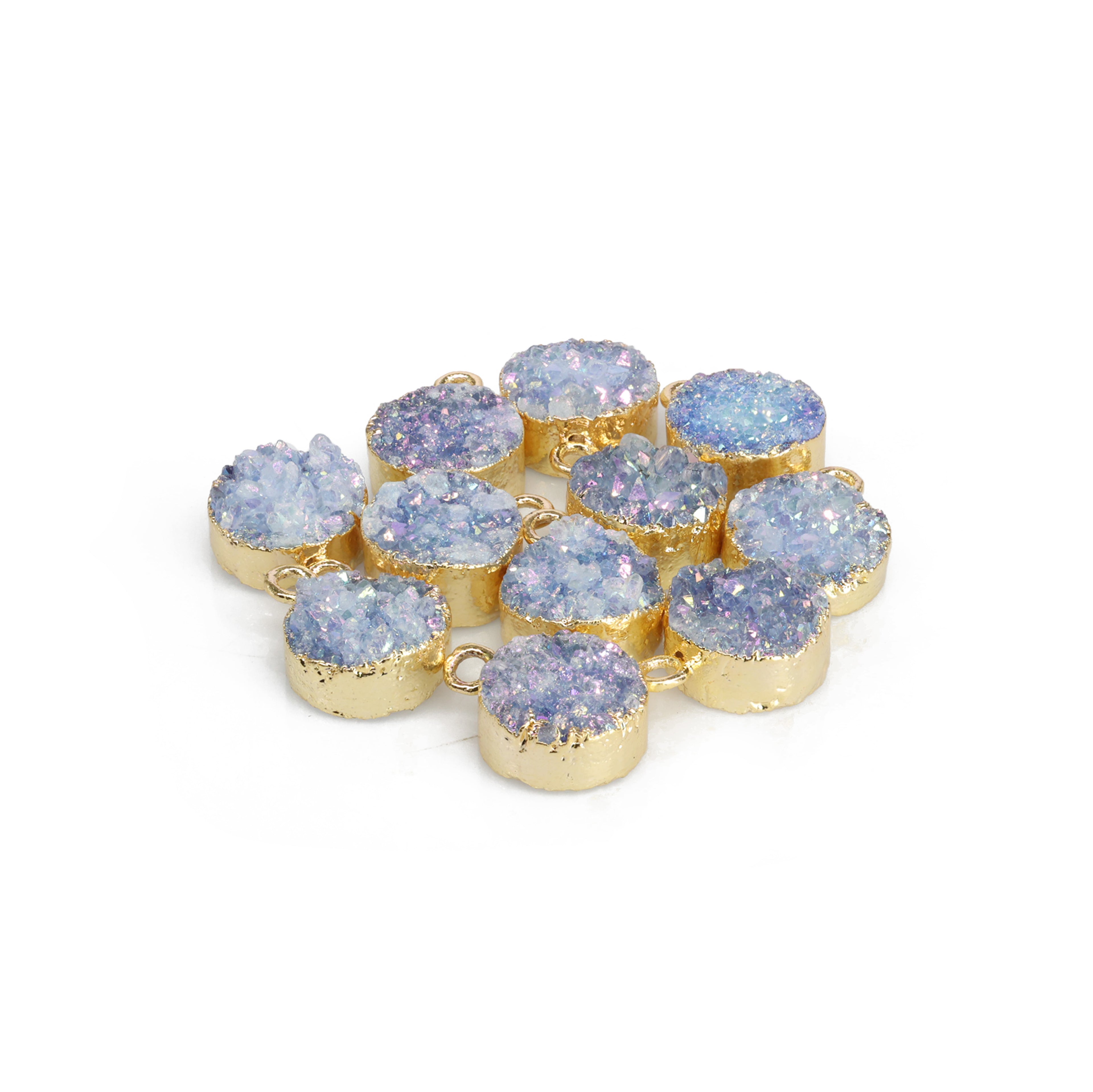 Natural Druzy Quartz Round Gold Edged Titanium AB Coated, 10 MM