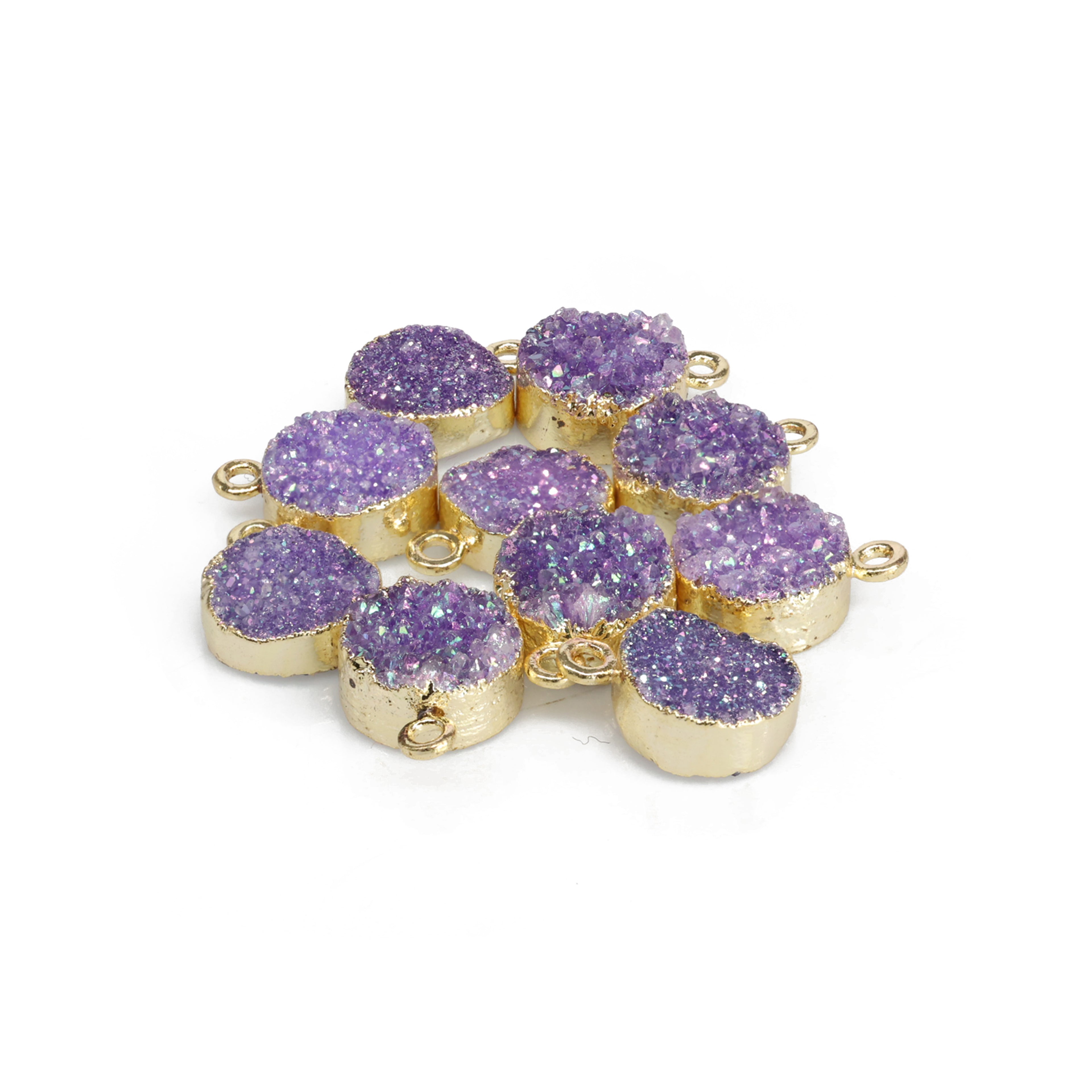 Natural Druzy Quartz Round Gold Edged Titanium AB Coated, 10 MM