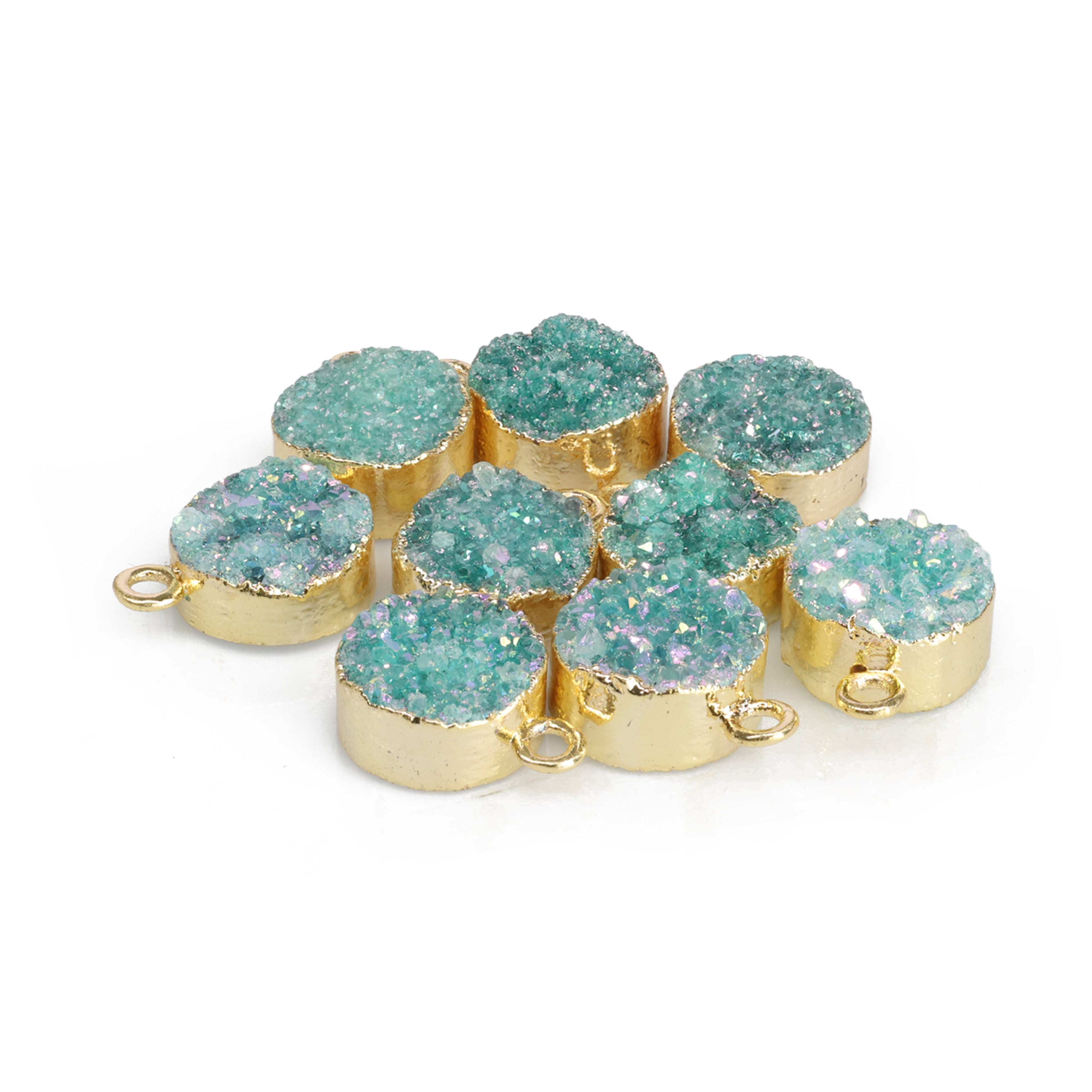 Natural Druzy Quartz Round Gold Edged Titanium AB Coated, 10 MM