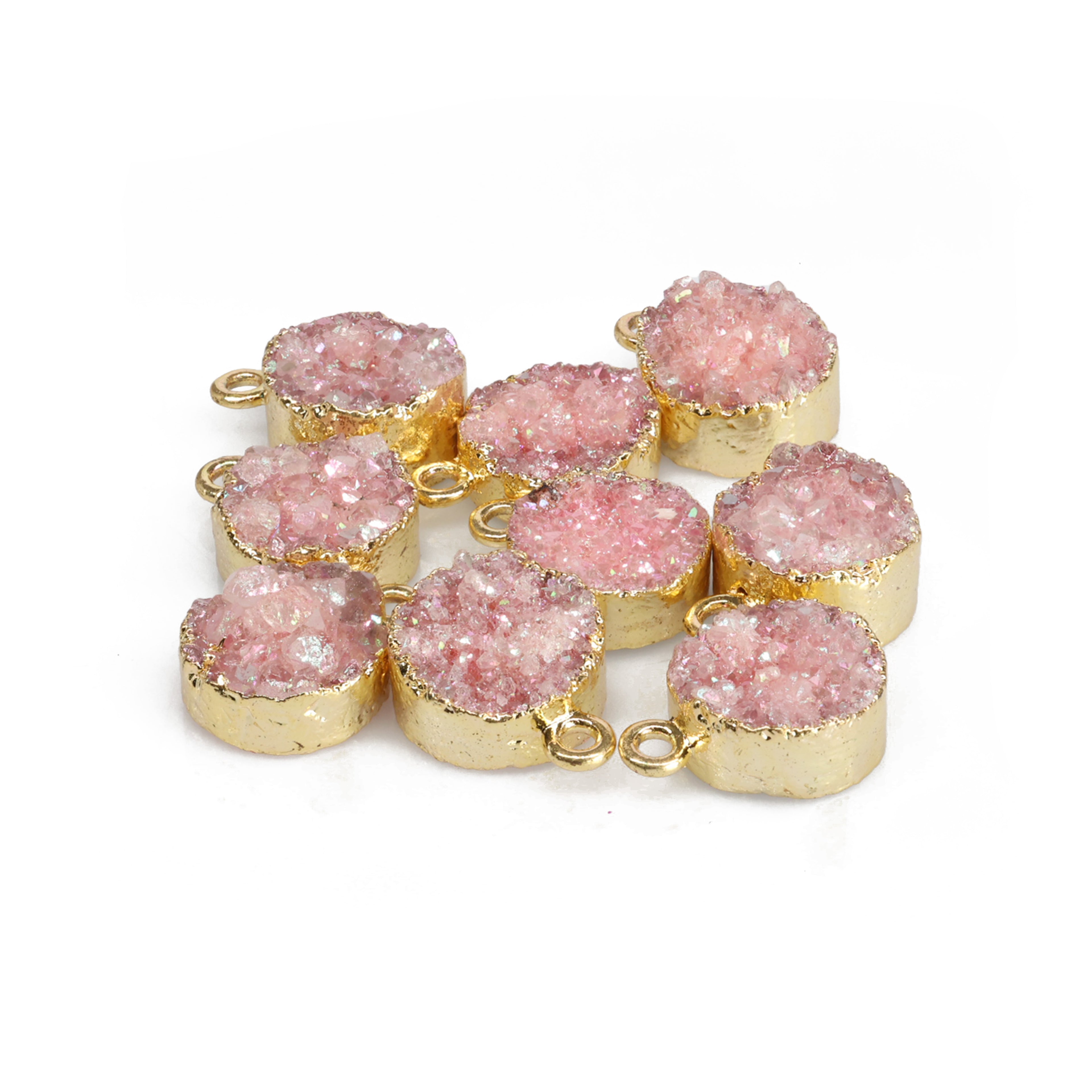 Natural Druzy Quartz Round Gold Edged Titanium AB Coated, 10 MM