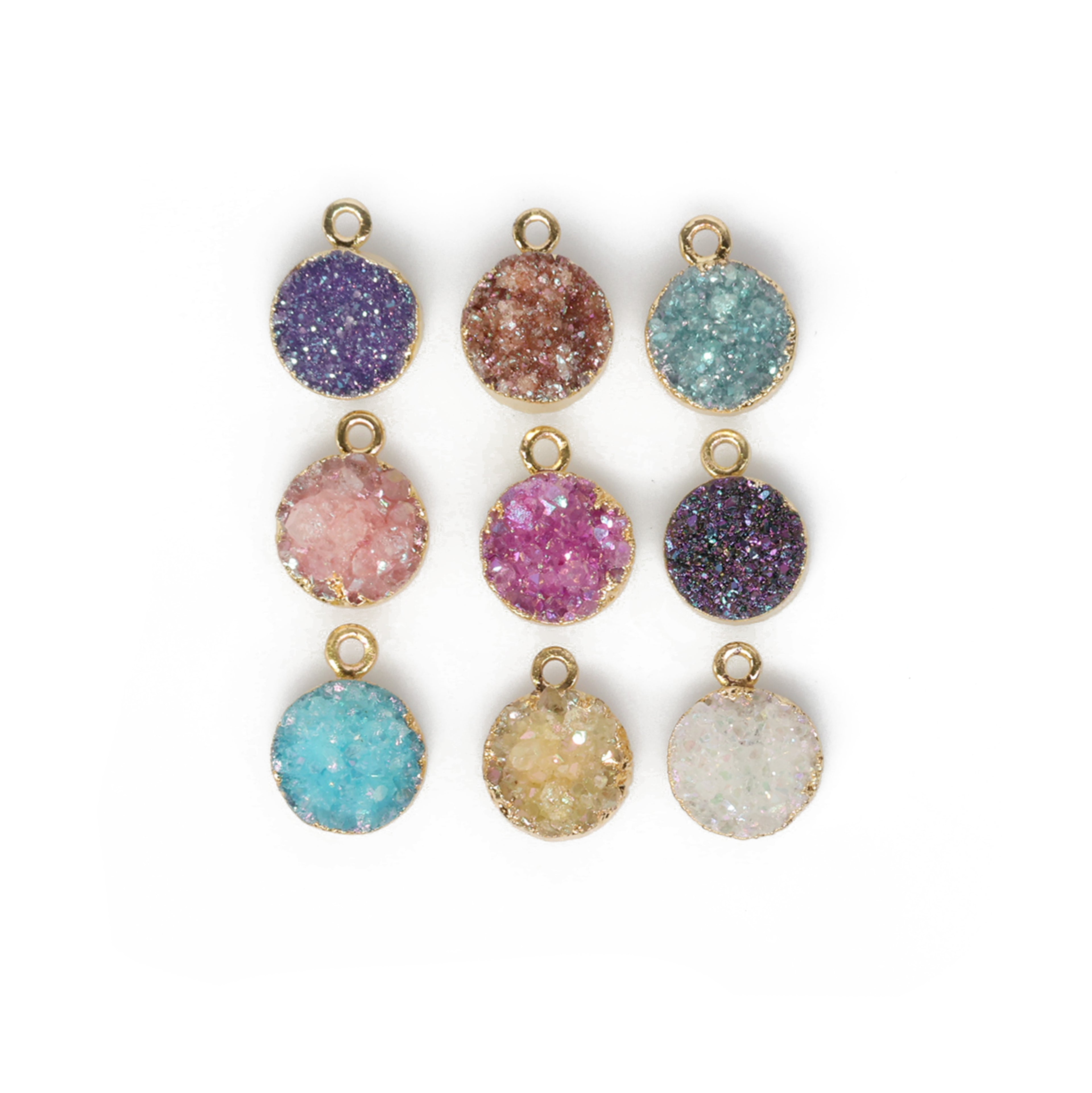 Natural Druzy Quartz Round Gold Edged Titanium AB Coated, 10 MM